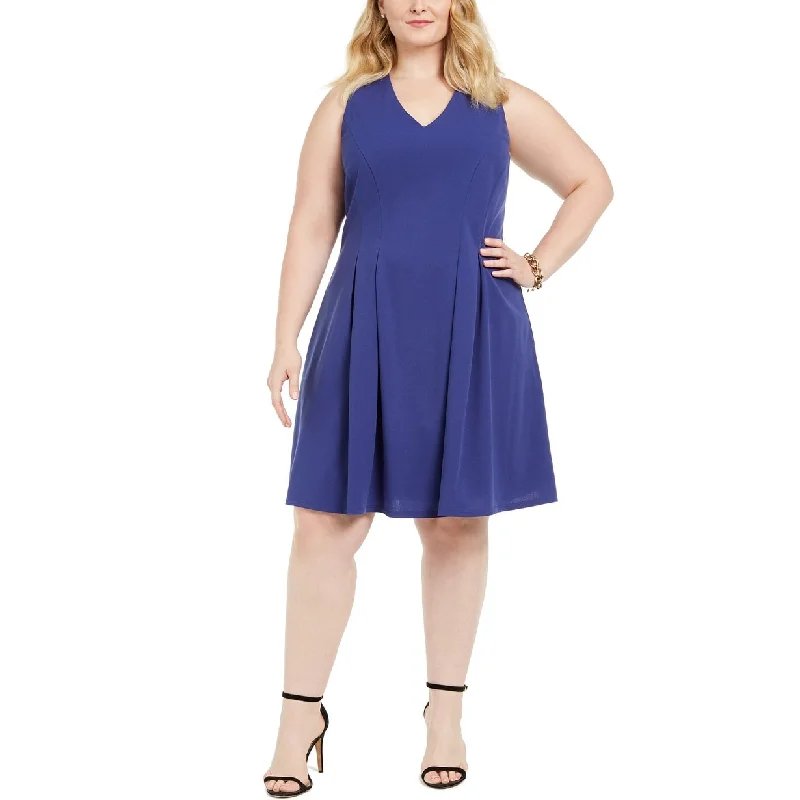 Women's flare dress fashion week -Teeze Me Juniors' Plus Size Sleeveless Fit & Flare Dress Navy Size 14