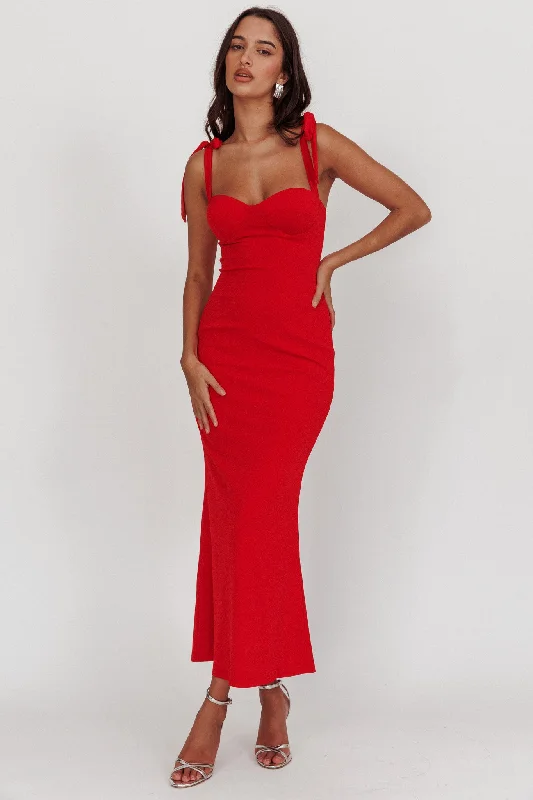 ladies-maxi-dress-red-royal-Rose Garden Tied Shoulder Maxi Dress Red