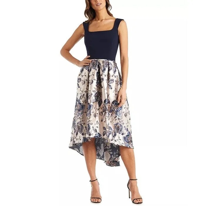 Women's flare dress scalloped -R & M Richards Women's Floral Fit & Flare Dress Navy Size 12 Petite - 12P