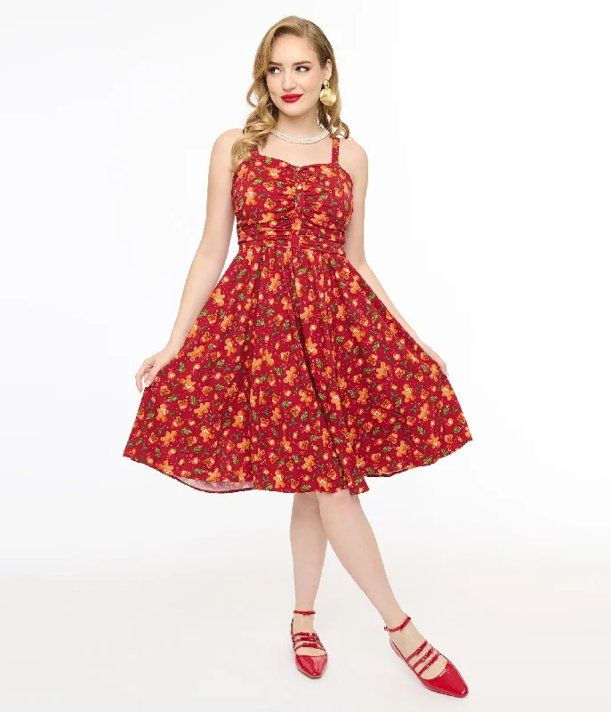 Women's flare dress outdoor -Miss Lulo 1950s Red Gingerbread Man Print Eden Fit & Flare Dress