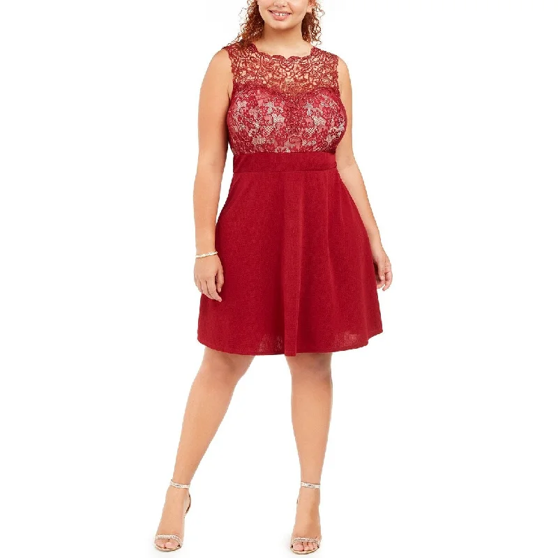 Women's flare dress chic -Love Women's Squared Trendy Plus Size Lace Fit & Flare Dress Red Size 3 Extra Large - 3XL