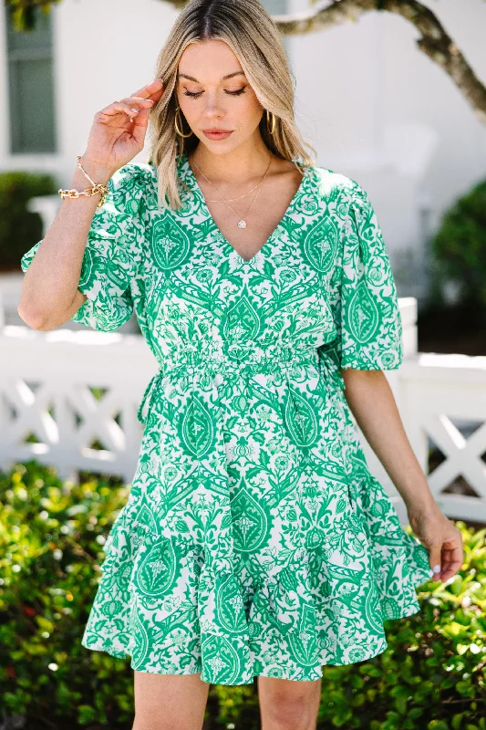 Women's floral dress playful -Wanna Be With You Green Floral Dress