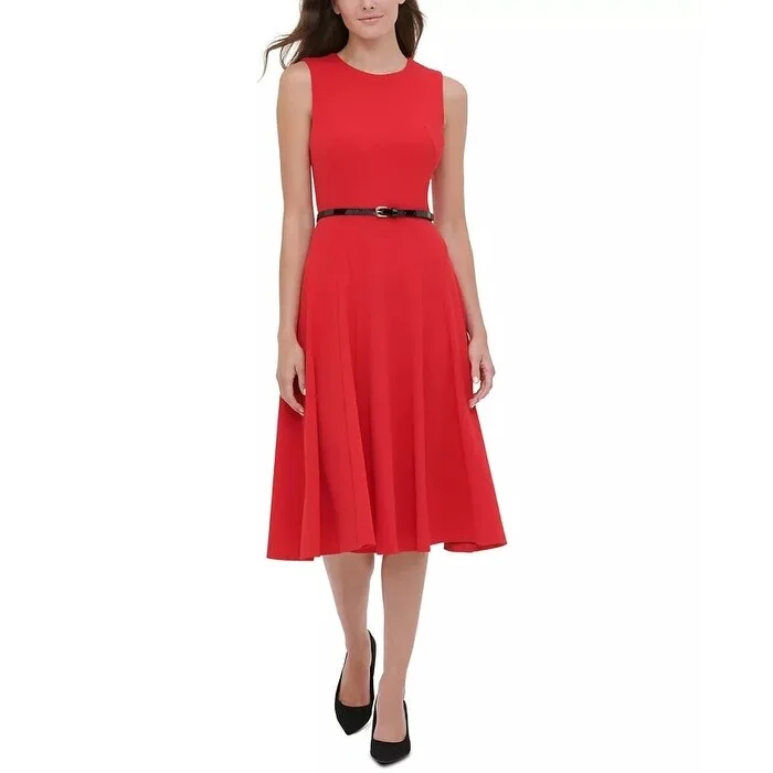 Women's flare dress Halloween -Tommy Hilfiger Women's Belted Midi Fit & Flare Dress Red Size 2