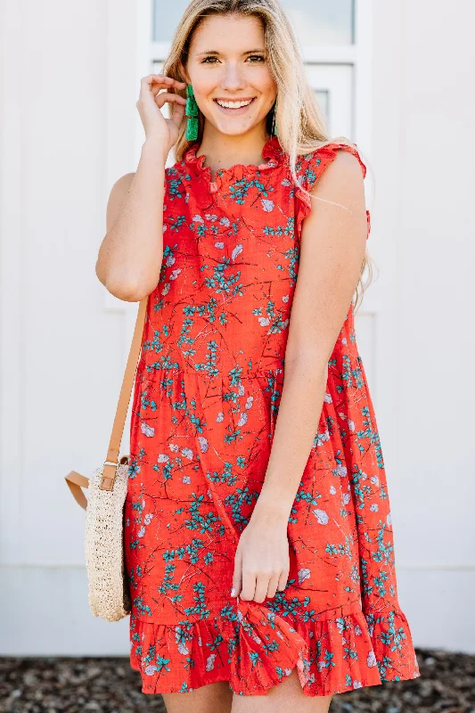 Women's floral dress ruched -In My Possession Red Ditsy Floral Dress