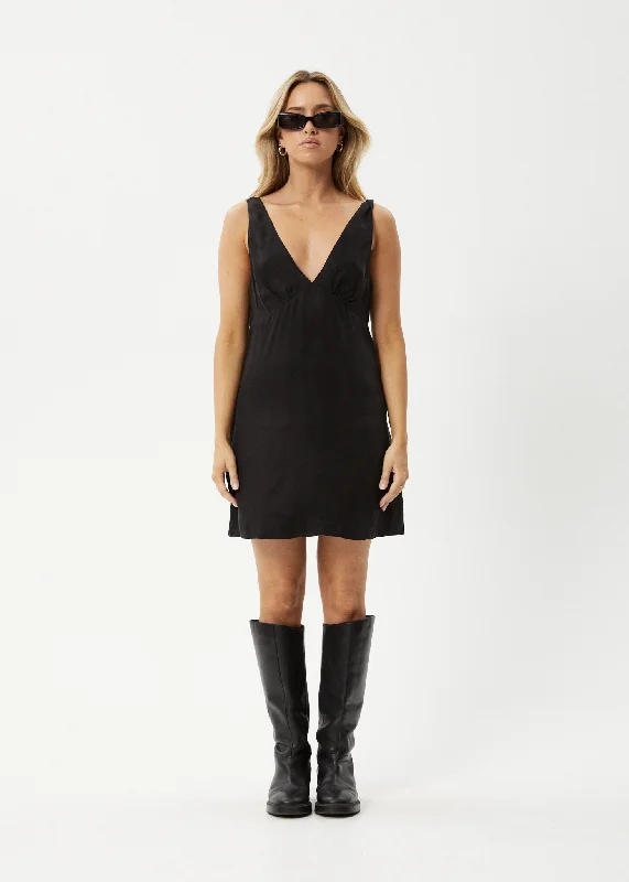 ladies-mini-dress-social-snap-AFENDS Womens Grace - Cupro Mini Dress - Black