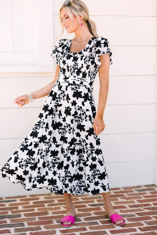 Women's floral dress timeless -Suit Yourself Black Floral Midi Dress