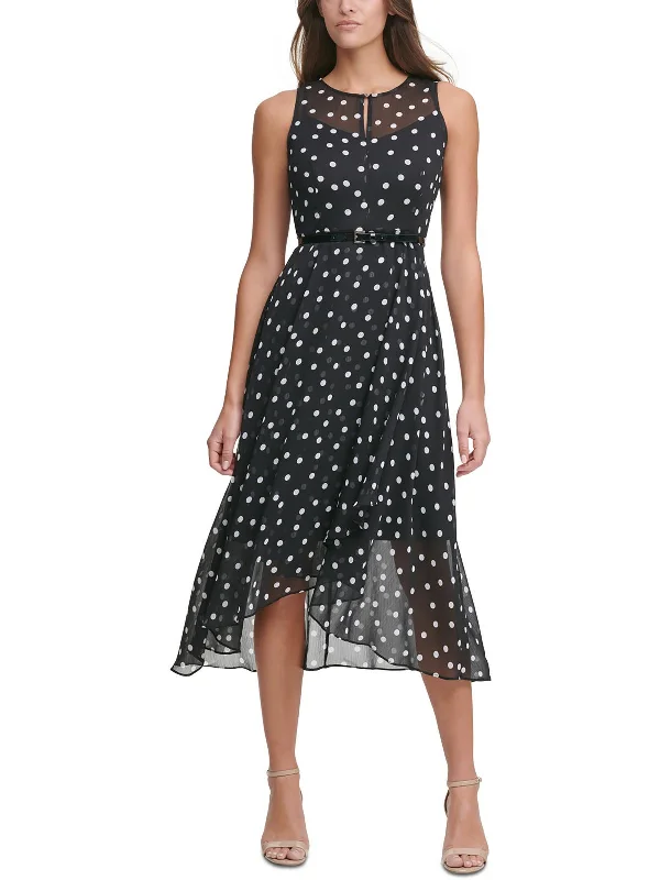 Women's midi dress modern -Womens Sheer Polka dot Midi Dress