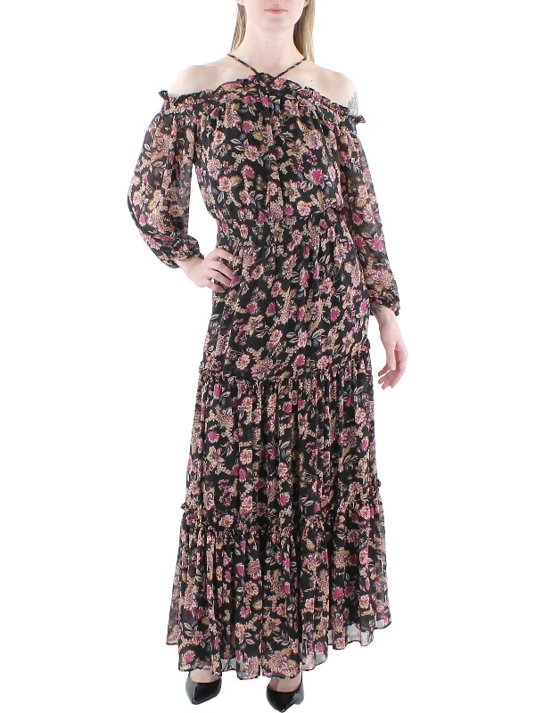 Women's midi dress relaxed -Womens Floral Smocked Midi Dress