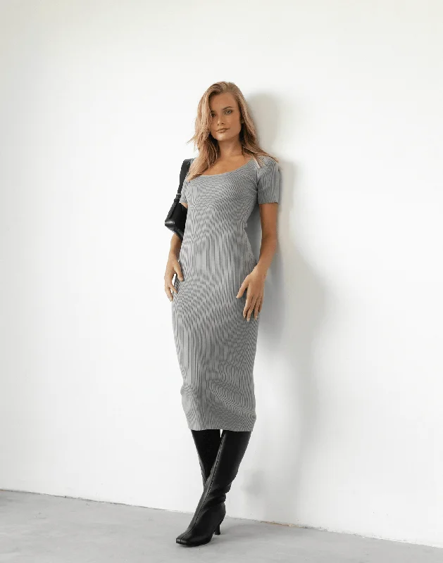 Women's midi dress strapless -Topher Midi Dress (Grey)