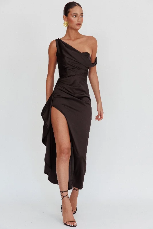 ladies-maxi-dress-beach-waves-Sensations Off Shoulder Satin Maxi Dress Black