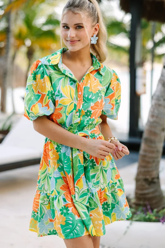 Women's floral dress reversible -Sunny Days Ahead Green Floral Babydoll Dress