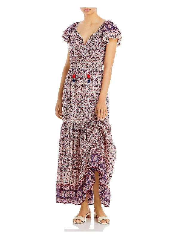 ladies-maxi-dress-asymmetric-sweep-Womens Floral Tie Neck Maxi Dress