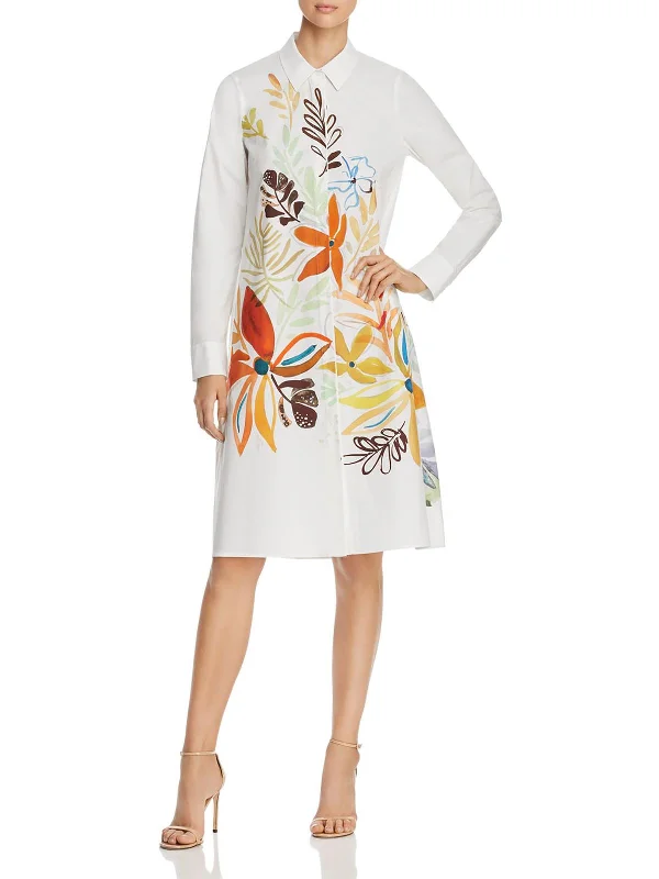 Women's midi dress 70s style -Womens Cotton Floral Midi Dress