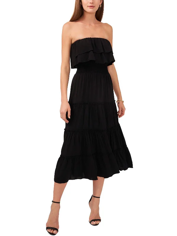 Women's midi dress travel -Womens Sheer Ruffled Midi Dress