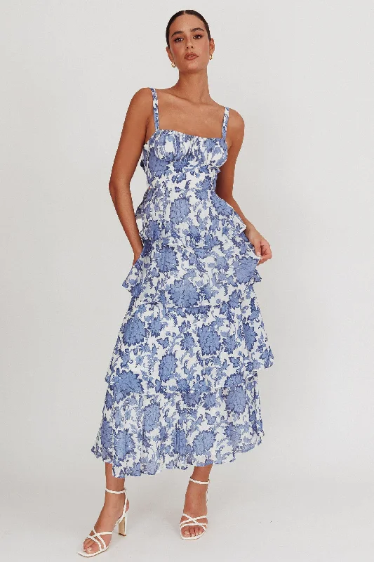 ladies-maxi-dress-brunch-drift-Provence Bloom Tiered Maxi Dress Floral Blue