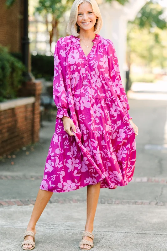 Women's floral dress sale -Never Leave You Behind Berry Purple Floral Midi Dress