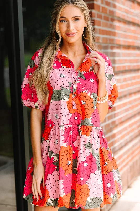 Women's floral dress transitional -Back To Good Coral Orange Floral Bubble Dress