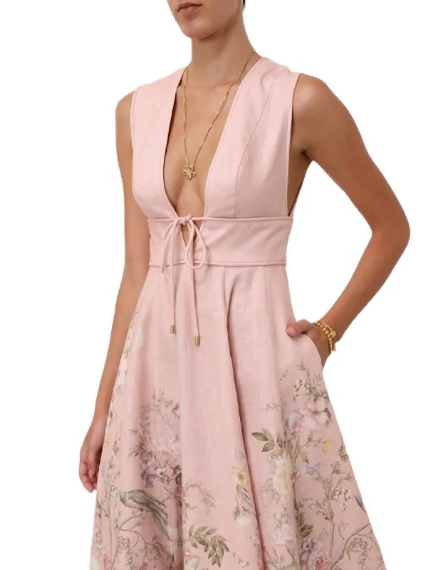 Women's midi dress concert -Waverly Plunge Midi Dress In Pink Floral