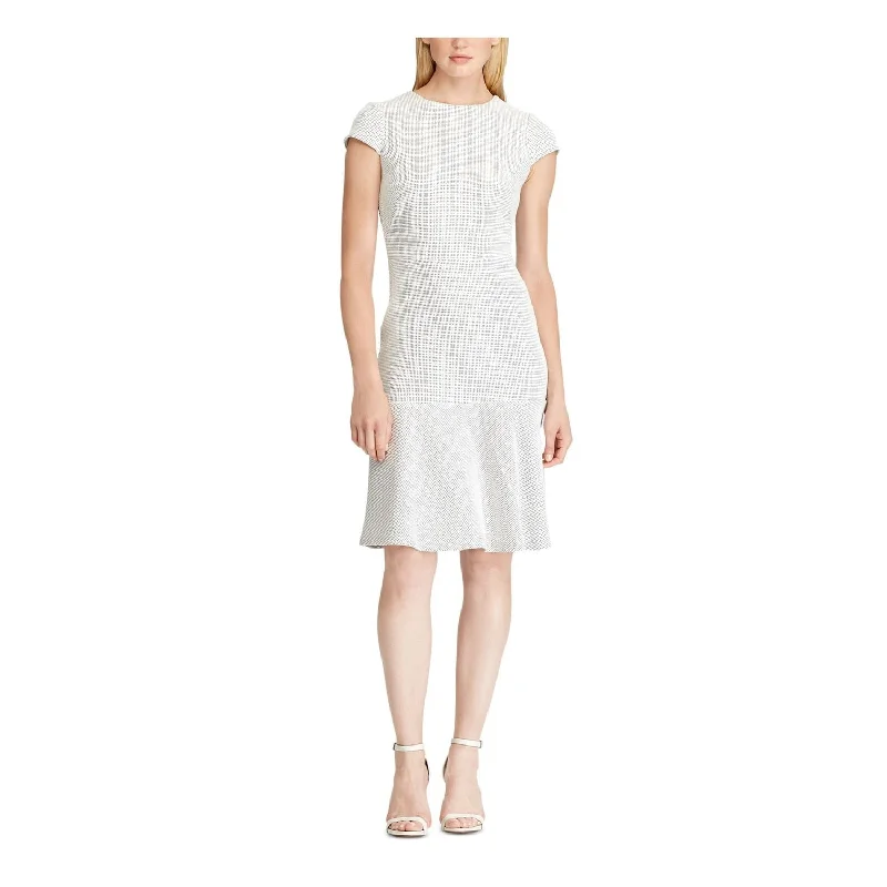 Women's flare dress avant-garde -Ralph Lauren Women's Zippered Polka Dot Cap Sleeve Jewel Neck Knee Length Fit Flare Dress White Size 4