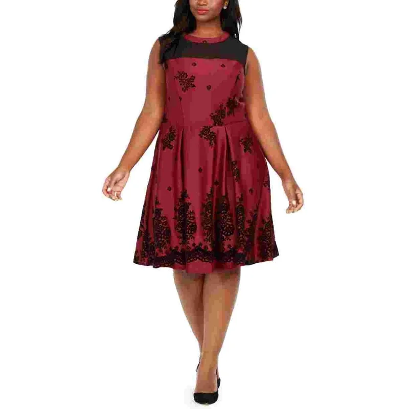 Women's flare dress maxi -Love Squared Women's Trendy Plus Size Flocked-Velvet Fit & Flare Dress Purple Size 1X