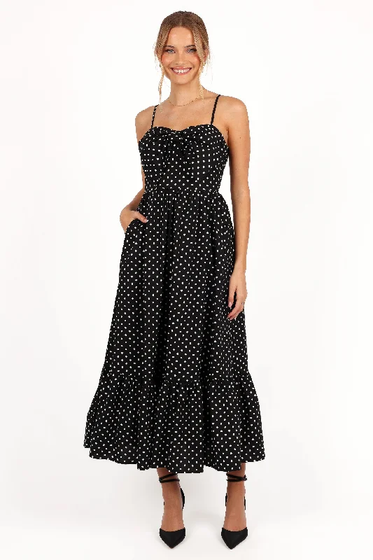 ladies-maxi-dress-glitzy-sweep-Hailee Maxi Dress - Black Polka Dot