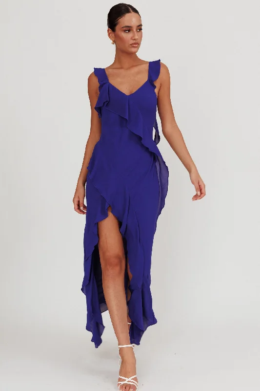 ladies-maxi-dress-retro-glide-Joyride Ruffle Maxi Dress Royal Blue