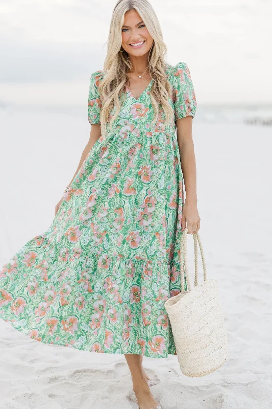 Women's floral dress layered -See You Soon Green Ditsy Floral Midi Dress