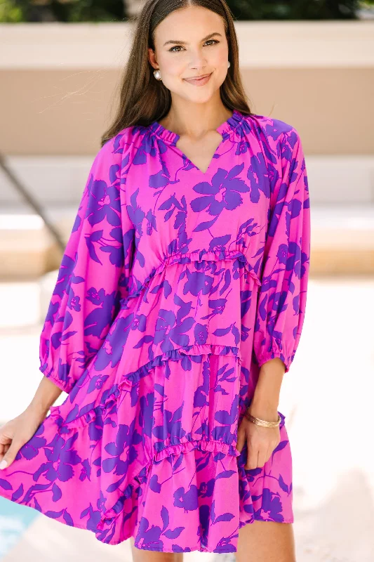 Women's floral dress resort -All That You Know Magenta Purple Floral Dress