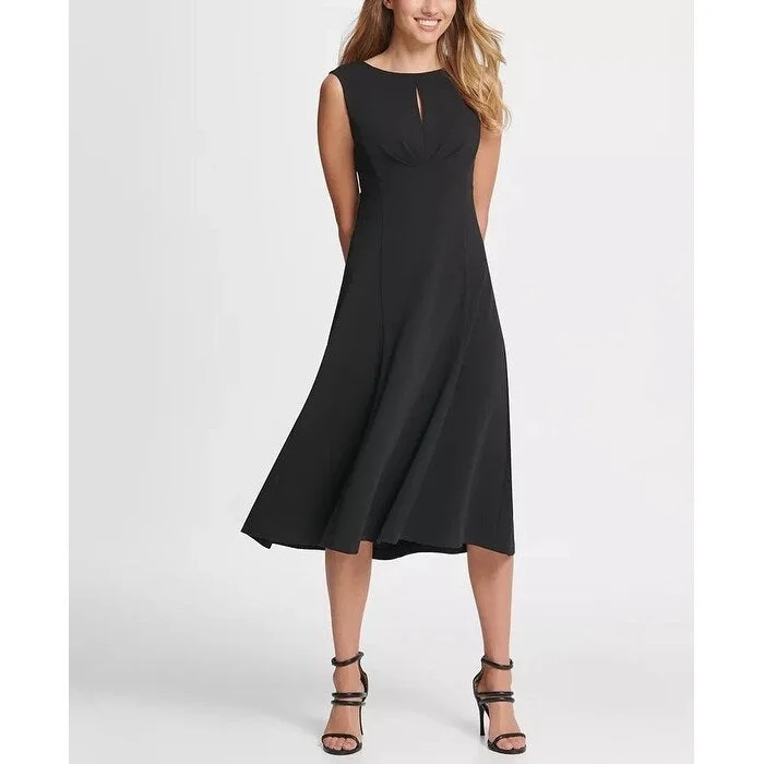 Women's flare dress anniversary -DKNY Women's Pleated Empire Waist Midi Fit & Flare Dress Black Size 10