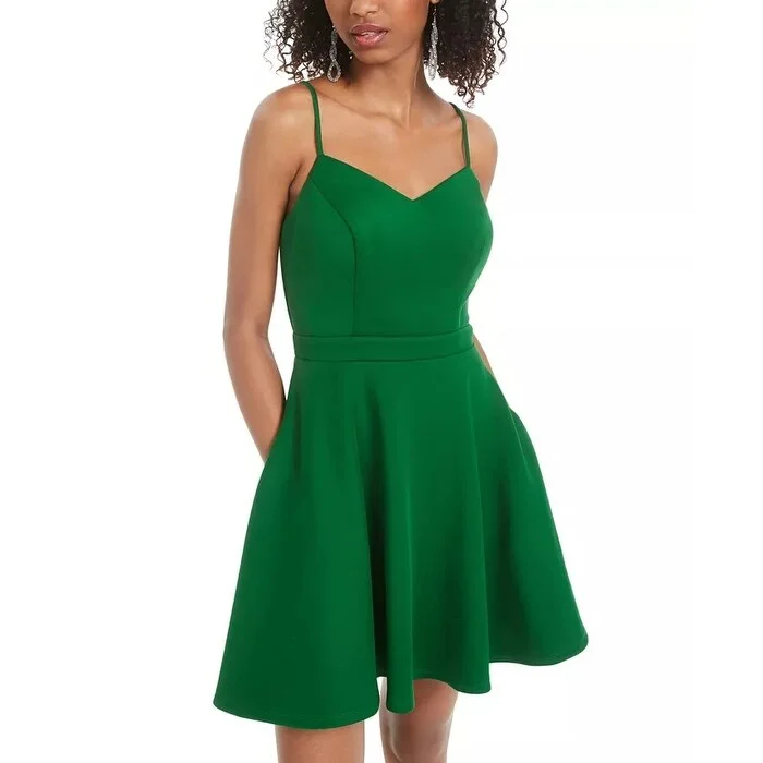 Women's flare dress understated -City Studios Junior's Bow Back Fit & Flare Dress Medium Green Size 9