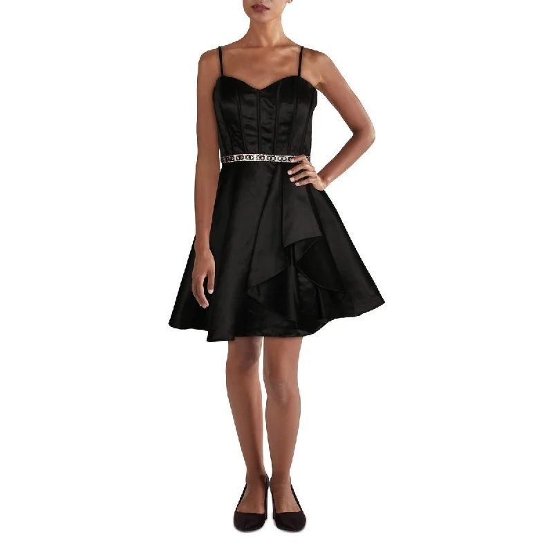 Women's flare dress belted -Blondie Nites Women's Embellished Corset Fit & Flare Dress Black Size 5