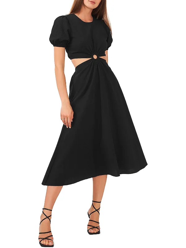 Women's midi dress warm -Womens Puff Sleeve Long Midi Dress