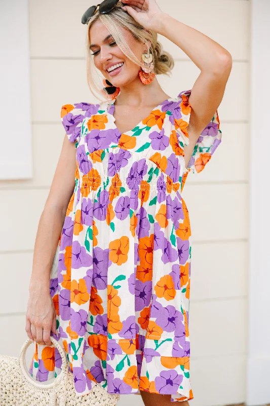 Women's floral dress bright -All For You Orange Floral Midi Dress