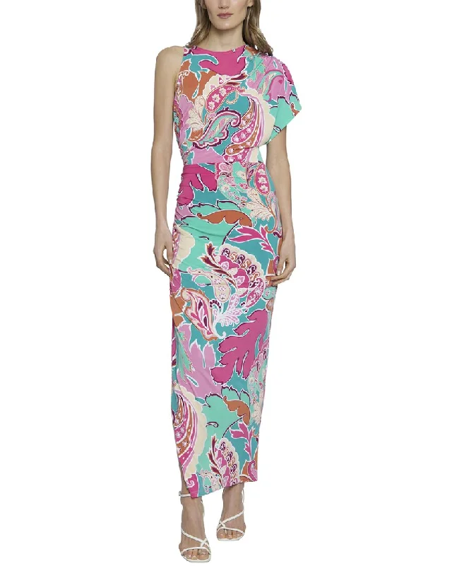 Women's midi dress bell sleeve -Donna Morgan Wet Print Matte Jersey Midi Dress