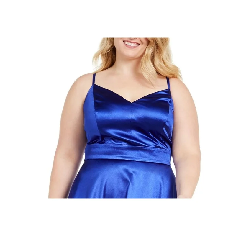 Women's flare dress pastel -Teeze Me Juniors' Plus Size Satin Fit & Flare Dress Blue Size 18