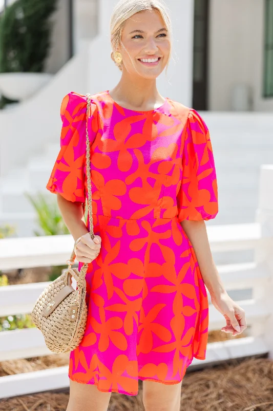 Women's floral dress romantic -Take Your Love Fuchsia Pink Floral Dress