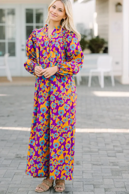 Women's floral dress knit -Find You Well Purple Floral Maxi Dress