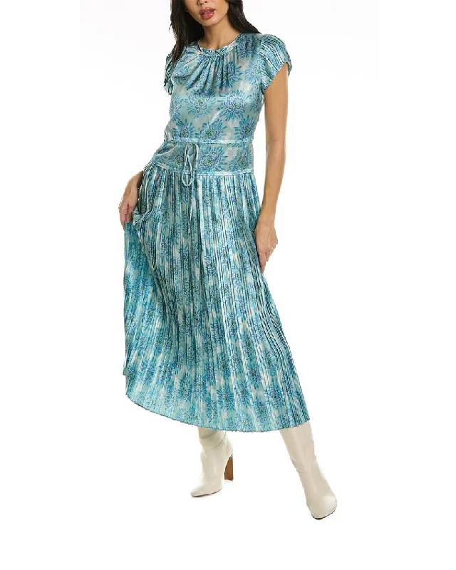 Women's midi dress 70s style -Rebecca Taylor Astera Fleur Pleated Midi Dress