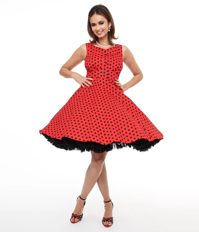 Women's flare dress romantic -1950s Red & Black Polka Dot Fit & Flare Dress