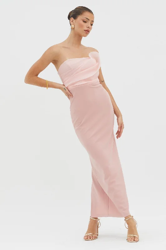 ladies-maxi-dress-long-sleeve-grace-Karaline Strapless Bust Accent Maxi Dress Blush