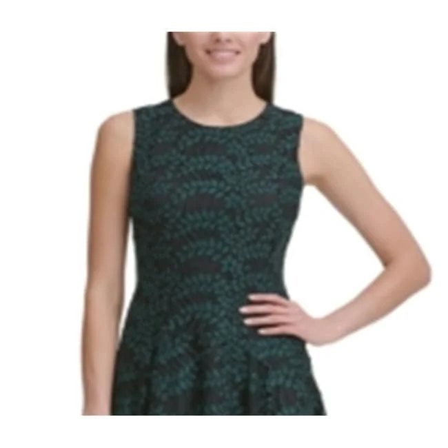 Women's flare dress two-tone -Tommy Hilfiger Women's Floral Jewel Neck Above The Knee Fit Flare Dress Green Size 2