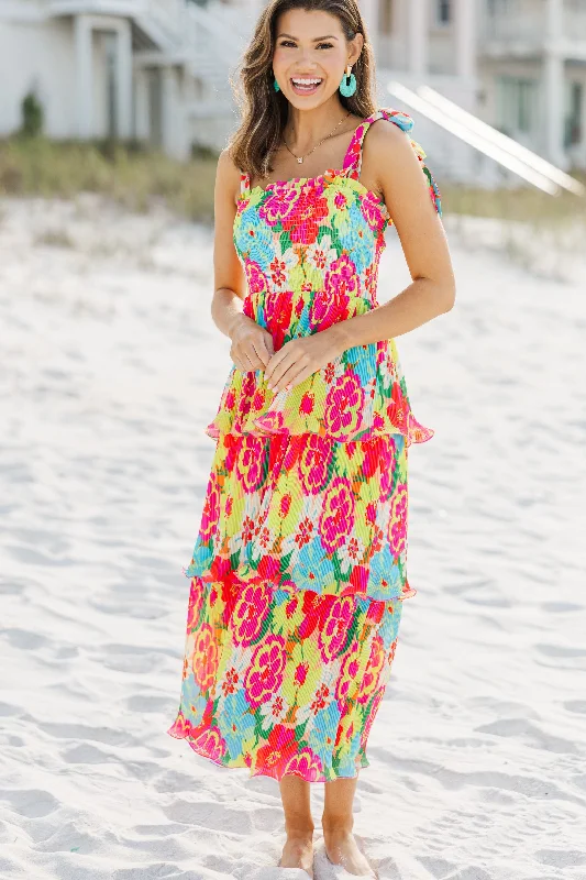 Women's floral dress sale -Live Boldly Yellow Floral Midi Dress