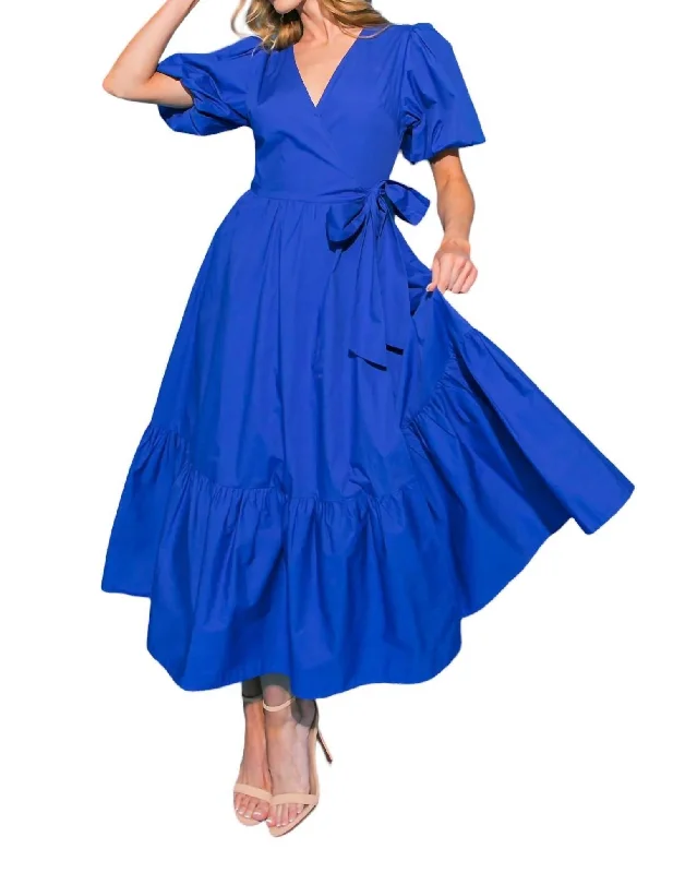 Women's midi dress handmade -Solid Poplin Midi Dress In Royal