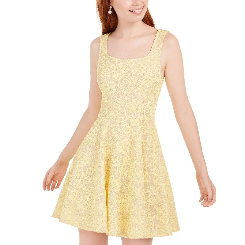 Women's flare dress feather -Speechless Juniors' Lace Fit & Flare Dress Yellow Size 0