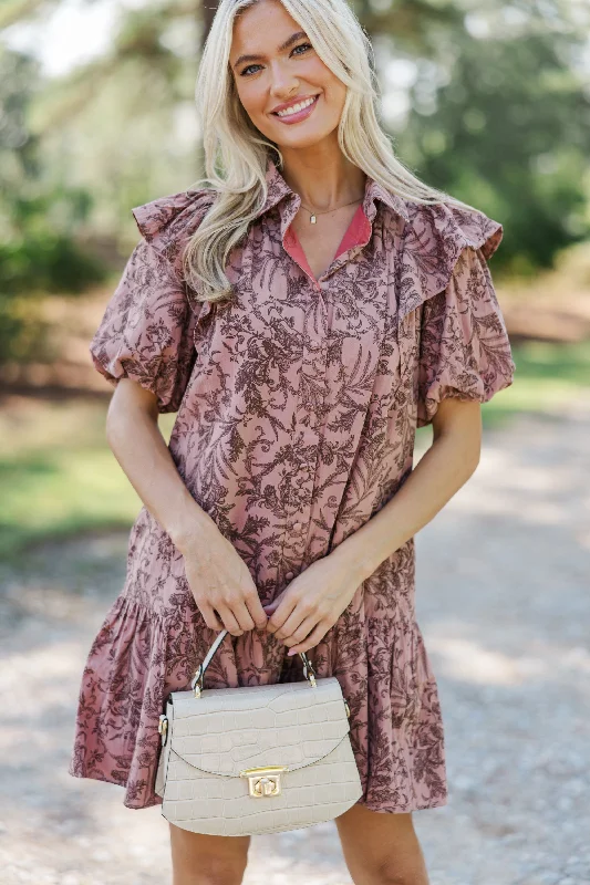 Women's floral dress sleeveless -Always The Story Mauve Floral Dress