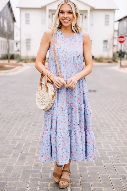 Women's floral dress western -As A Matter Of Fact Blue Ditsy Floral Midi Dress