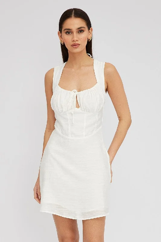 Women's flare dress 60s style -White Fit and Flare Dress Sleeveless Corset