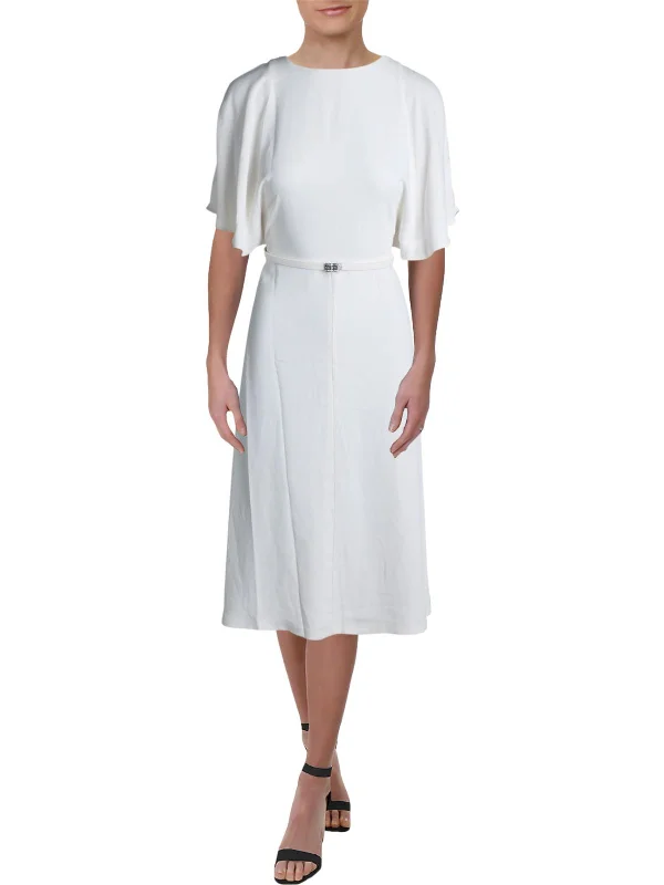 Women's midi dress cotton -Fayola Womens Split Sleeves Midi Cocktail Dress