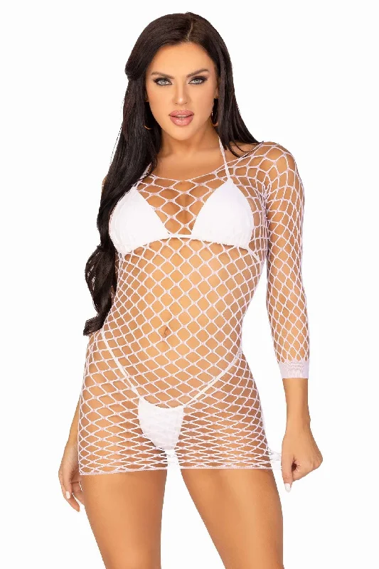 ladies-mini-dress-smocked-style-Fence Net Long Sleeved Mini Dress