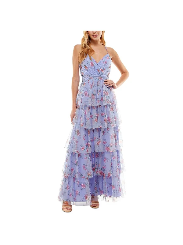 ladies-maxi-dress-keyhole-charm-Juniors Womens Tiered Maxi Evening Dress